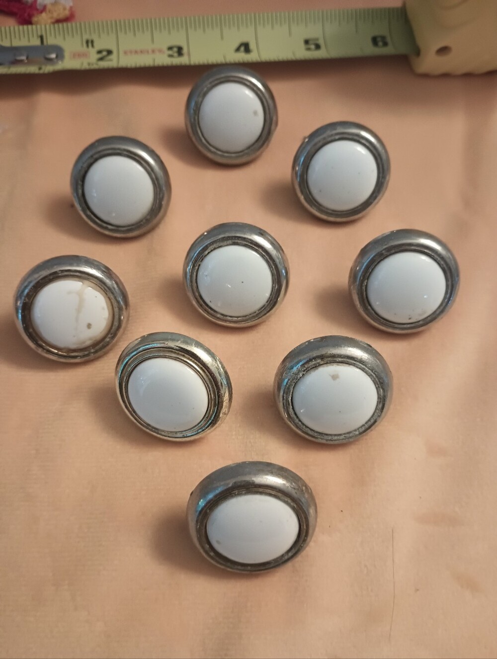 HP Hickory Hardware White Ceramic Chrome Cabinet Vintage Knobs Lot of 8 Taiwan 2